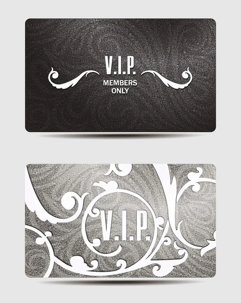 Cartes VIP argentées avec des éléments de design floral — Image vectorielle