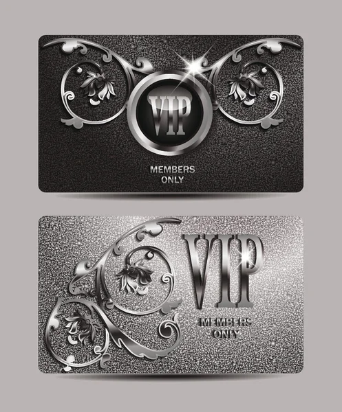 Carte VIP in argento con elementi di design floreale — Vettoriale Stock