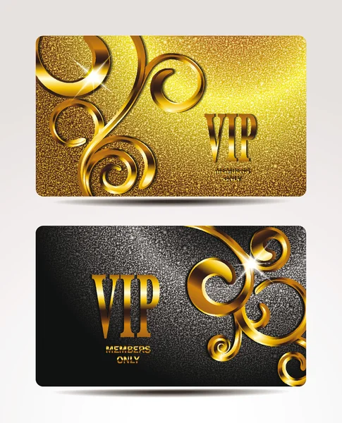 Tarjetas texturizadas Gold VIP con diseño floral — Archivo Imágenes Vectoriales