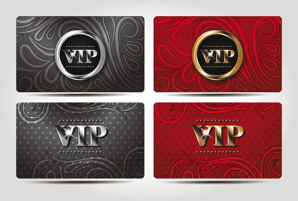 Tarjetas VIP rojas y negras con diseño floral — Vector de stock