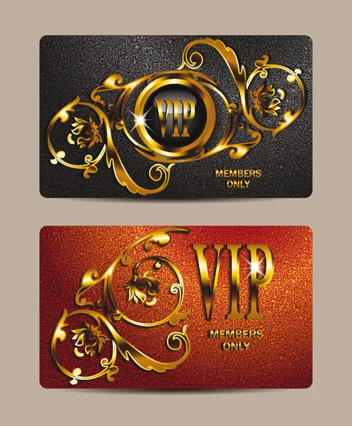 VIP κομψό κάρτες με χρυσό floral σχέδιο — Διανυσματικό Αρχείο