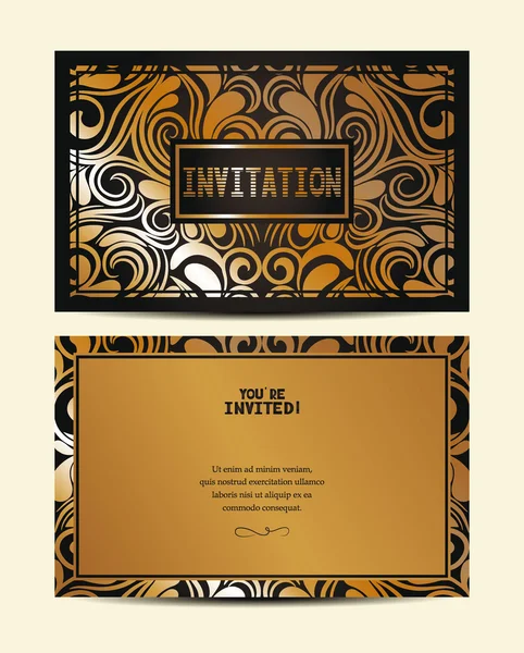 Χρυσό προσκλητήριο με floral σχέδιο — Διανυσματικό Αρχείο