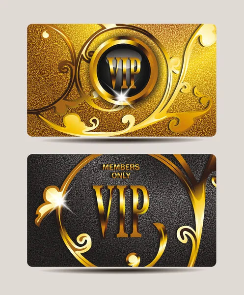 Elegant gold VIP cards with floral design elements — Stock Vector