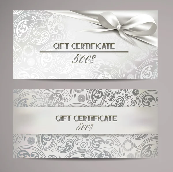 Elegant white gift certificates with floral design — Stock Vector