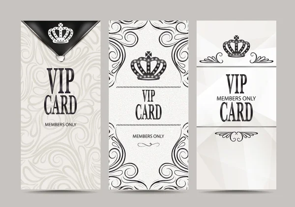 Elegant VIP black and white cards with floral design elements — Stock Vector