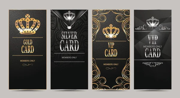 Elegante vip Gold- und Silberkarten mit floralen Designelementen — Stockvektor