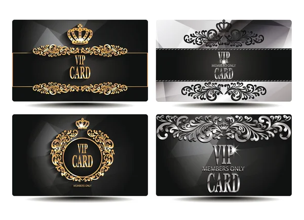 VIP kartları altın ve gümüş çiçek arka plan ile — Stok Vektör