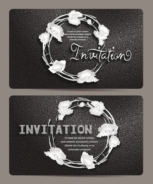 VIP textured black and white invitation cards with floral design — Stock Vector