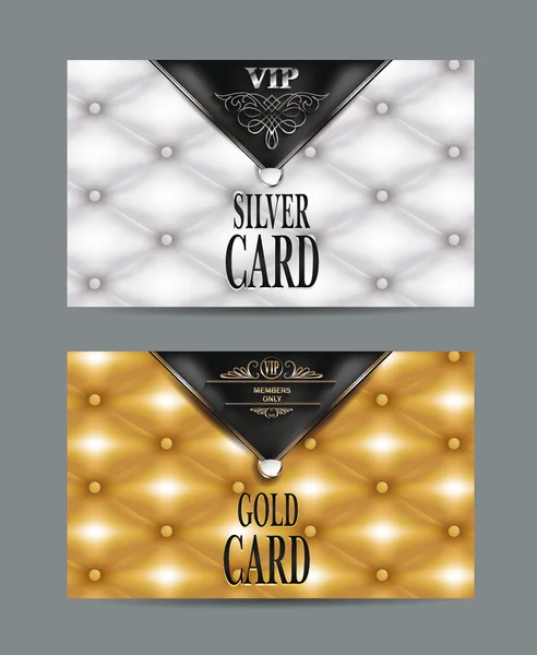 VIP винтажные серебряные и золотые карты с кожаной текстурой — стоковый вектор