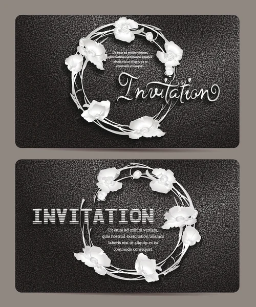 Biglietti d'invito VIP strutturati in bianco e nero con disegno floreale Vettoriali Stock Royalty Free