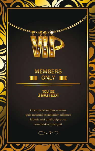 Κομψό Vip πρόσκληση κάρτα με χρυσή αλυσίδα floral σχέδιο πλαίσιο — Διανυσματικό Αρχείο