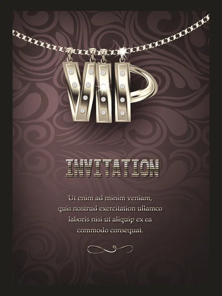 Cartão de convite VIP elegante com corrente de prata e design floral — Vetor de Stock