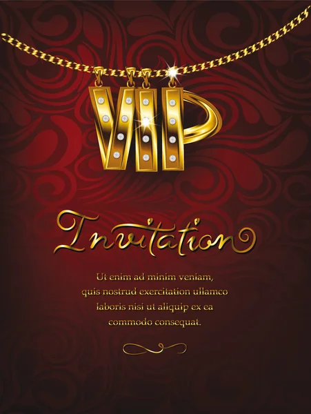 Elegante biglietto d'invito VIP rosso con catena d'oro disegno floreale Vettoriali Stock Royalty Free