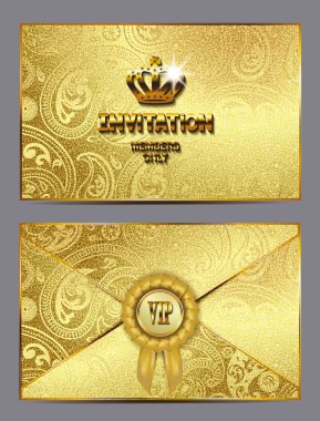 Gold invitation envelope with floral design clipart