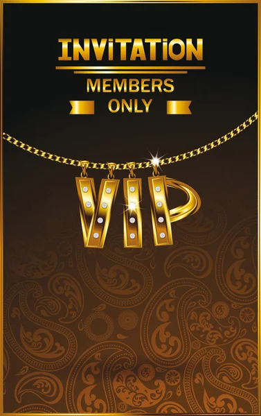 Elegante tarjeta de invitación VIP con marco de diseño floral de cadena dorada — Archivo Imágenes Vectoriales
