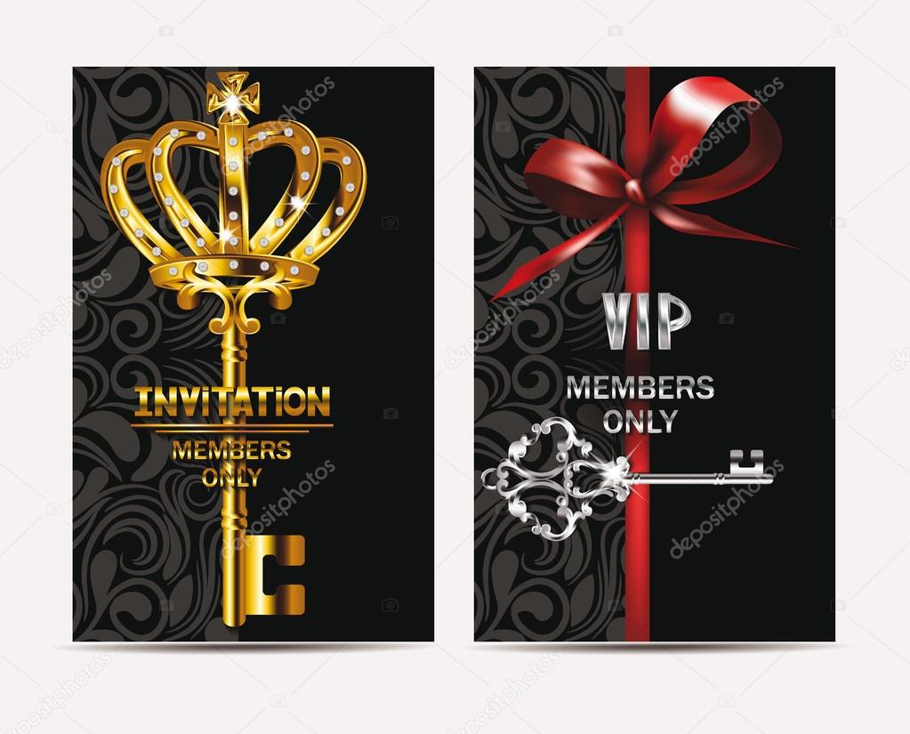 Black VIP cards with floral design and key