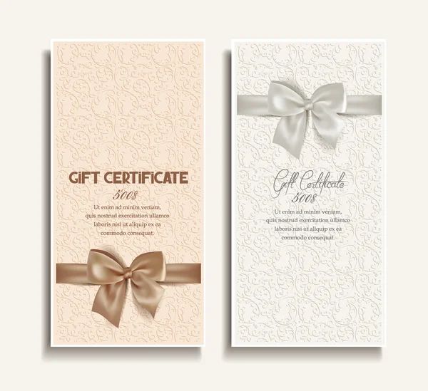 Gift certificates with silk ribbons and floral design — Stock Vector