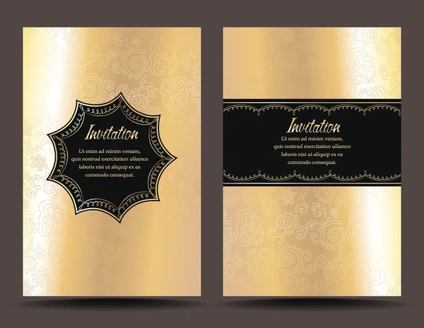 Gold invitation cards with floral design — 스톡 벡터