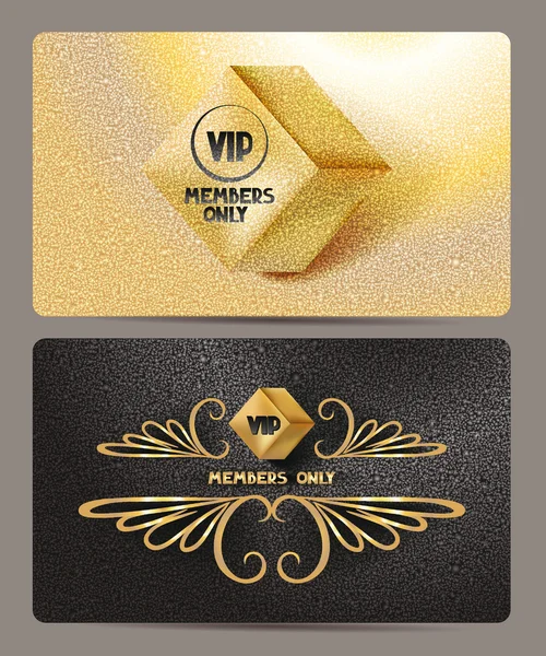 Gold VIP cards with rhombus and textured background — Stock Vector