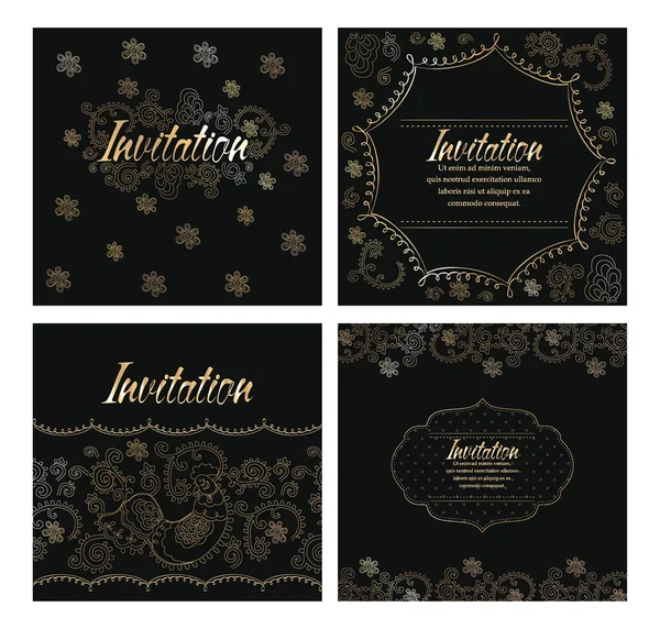 Set of invitation cards with gold design elements — Stock Vector