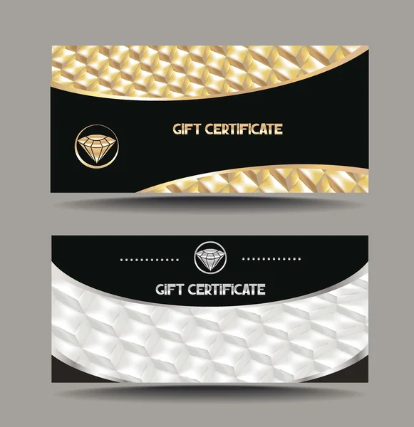 Gold and silver gift certificates with textured background — Stock Vector