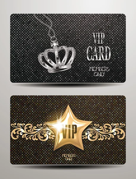 Textured cold and silver cards with crown and star — Stock Vector