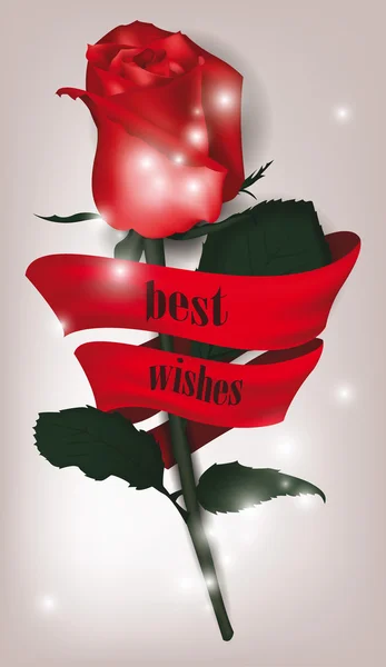 Carte cadeau avec rose rouge et ruban — Image vectorielle