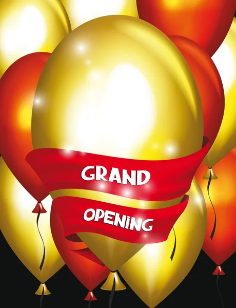 Gran tarjeta de apertura con globos de aire de colores y cinta — Vector de stock