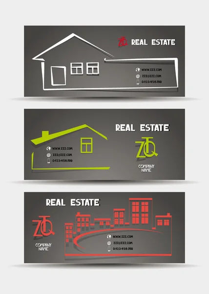 Real estate business cards with the silhouettes of houses with place for text — Stock Vector