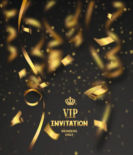 Vip invitation card with gold confetti — Stock Vector