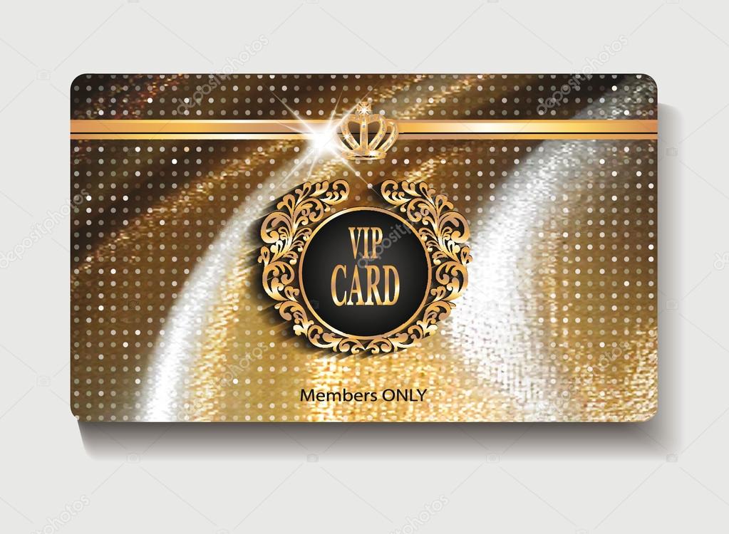 gold club card on the shiny textile background