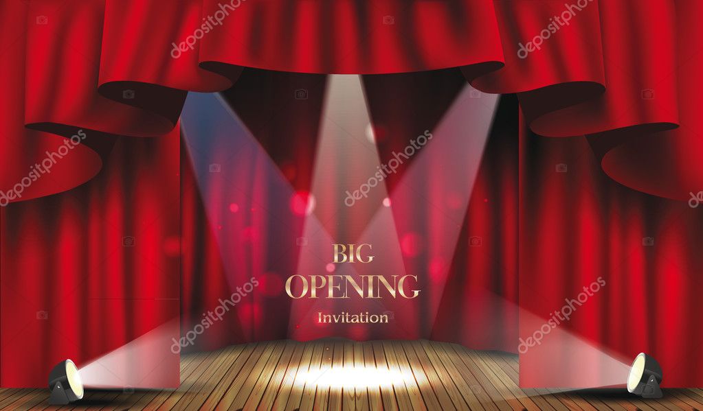 Grand Opening Invitation Card with Red Curtain Stock Illustration