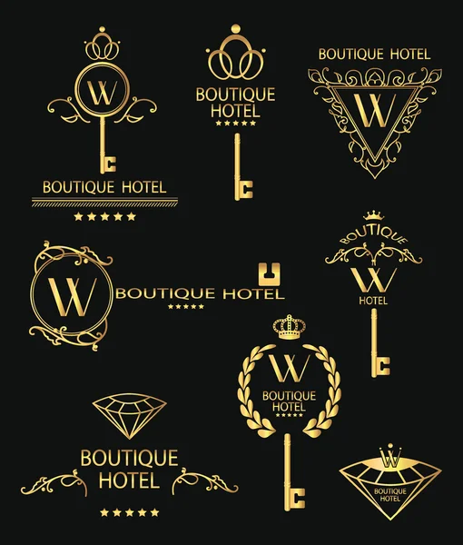 Conjunto de emblemas de ouro boutique hotel —  Vetores de Stock