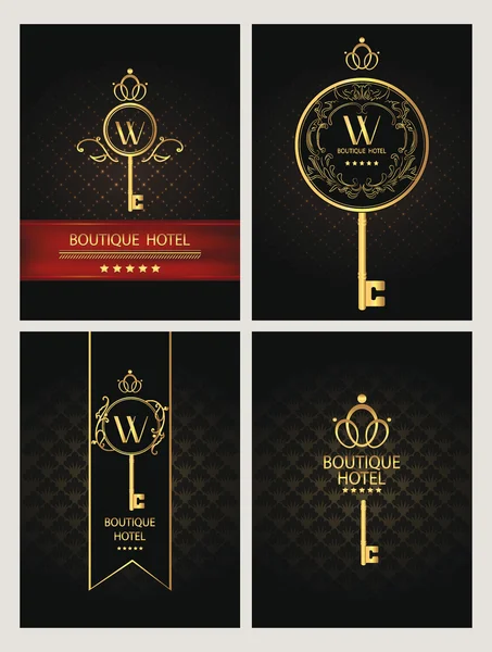 Conjunto de tarjetas de hotel boutique de oro — Vector de stock