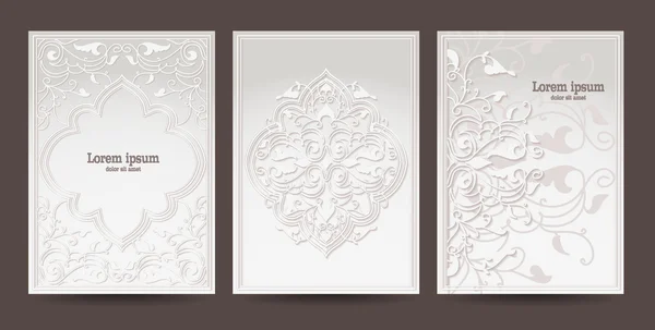 Tarjetas blancas con elementos de diseño árabe — Archivo Imágenes Vectoriales