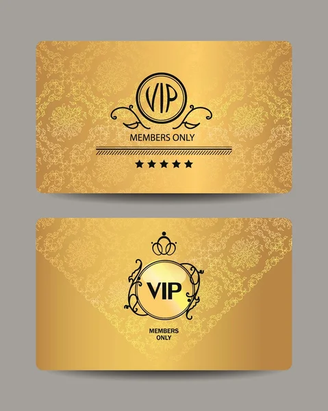Gold VIP cards with floral design elements — Stock Vector