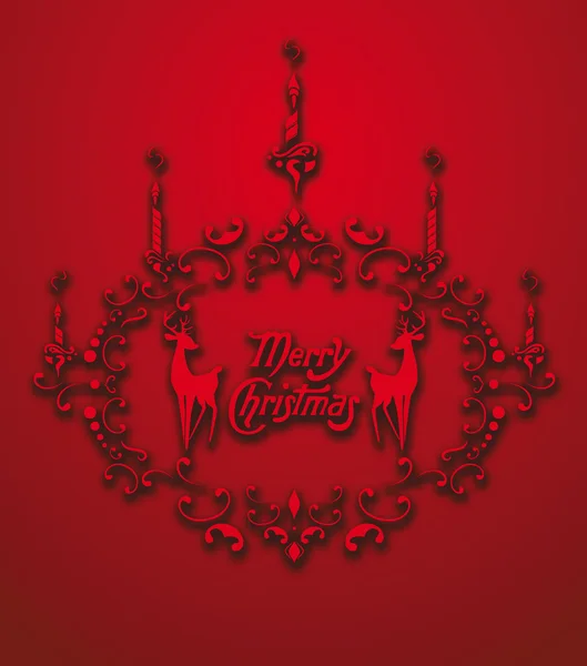 Червона різдвяна листівка з оленями та свічками — стоковий вектор