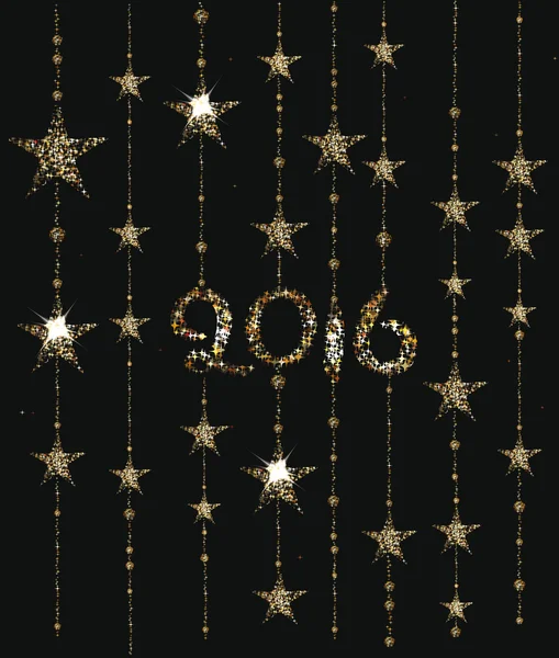 Composizione di anno nuovo con stelle lucenti e iscrizione il 2016 — Vettoriale Stock