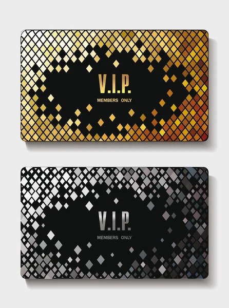 VIP-Karten mit goldenen und silbernen Rauten auf dem Hintergrund — Stockvektor