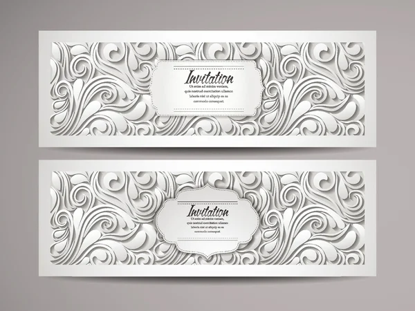 Elegante invitación tarjetas blancas con diseño floral — Vector de stock