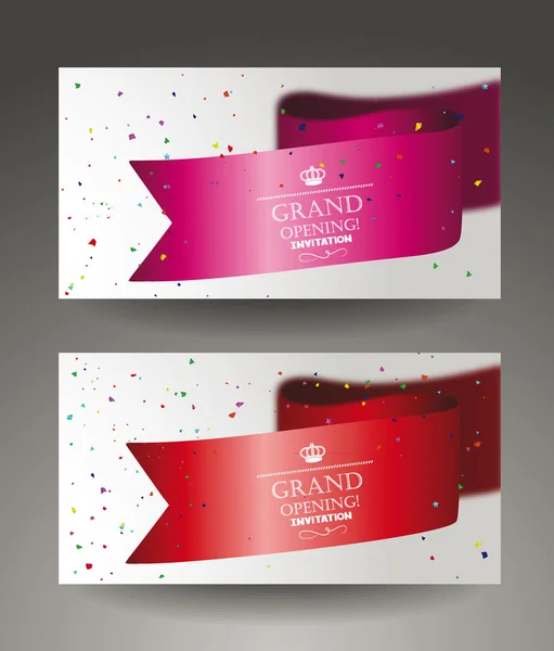 Grand öppna banners med konfetti och sikl band — Stock vektor