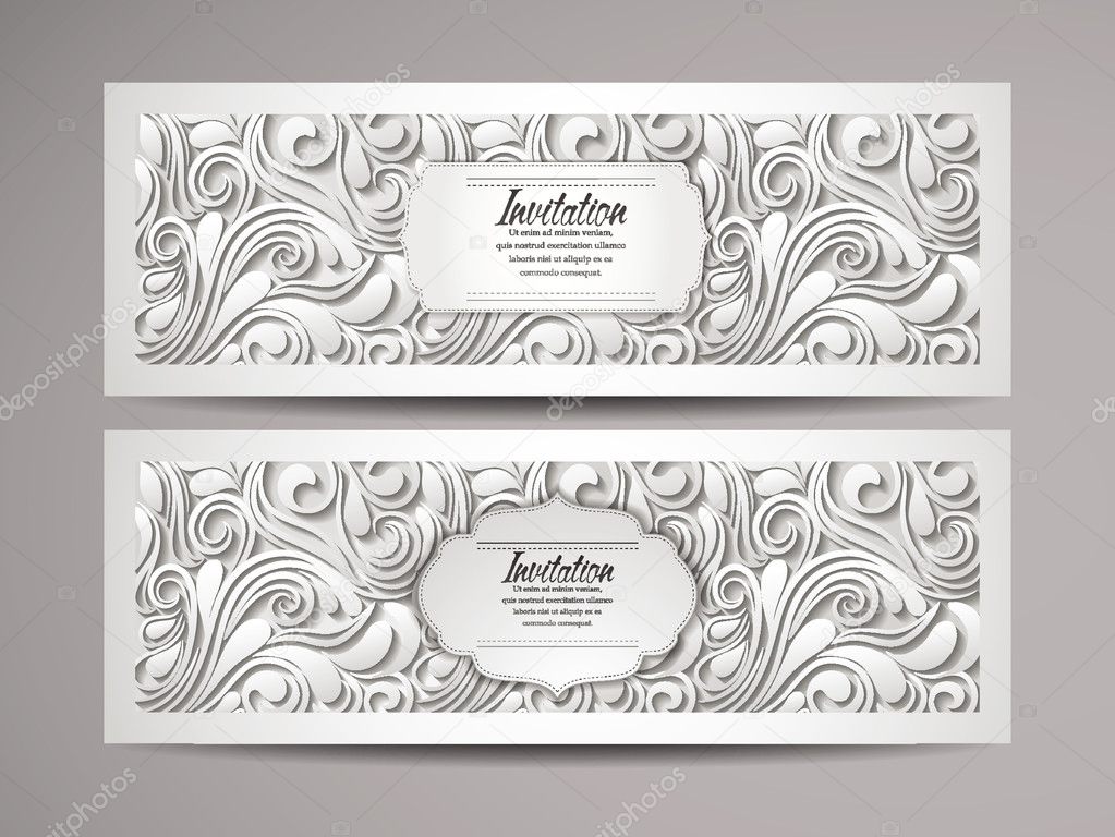 Elegant invitation white cards with floral design