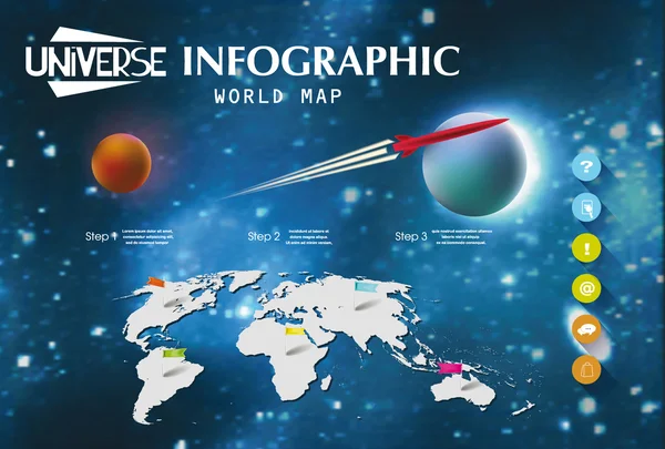 Universum bakgrund med infographic designelement och världskarta — Stock vektor