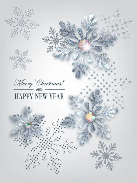 Composición navideña con copos de nieve texturizados con diamantes — Vector de stock