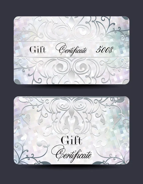 Set of pearl gift certificates with floral design elements — Stock Vector