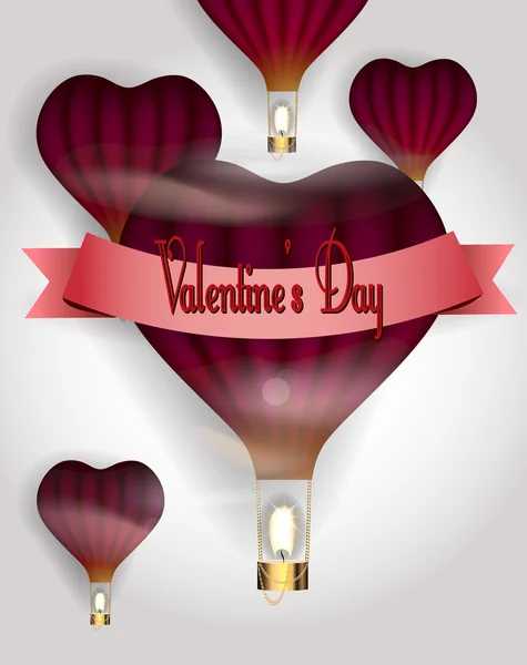 Fondo de San Valentín con globos rojos en forma de corazón — Vector de stock