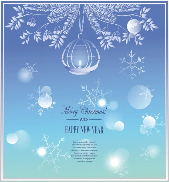 Tarjeta de felicitación de Navidad con linterna y ramas — Vector de stock