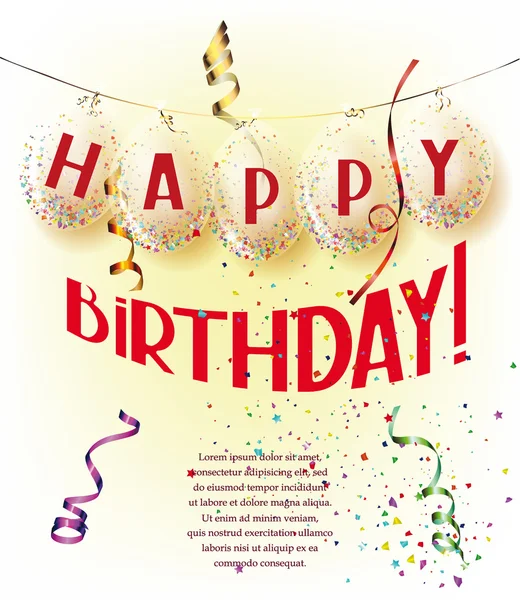 Grattis på födelsedagen sammansättning med air ballonger och konfetti — Stock vektor
