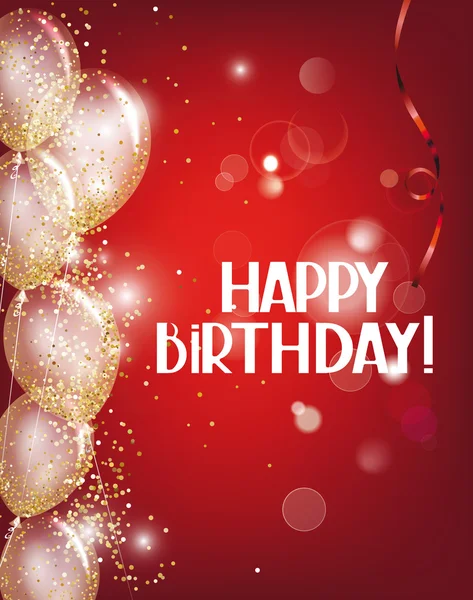 Rode birthday achtergrond met transparante lucht ballonnen en confetti — Stockvector