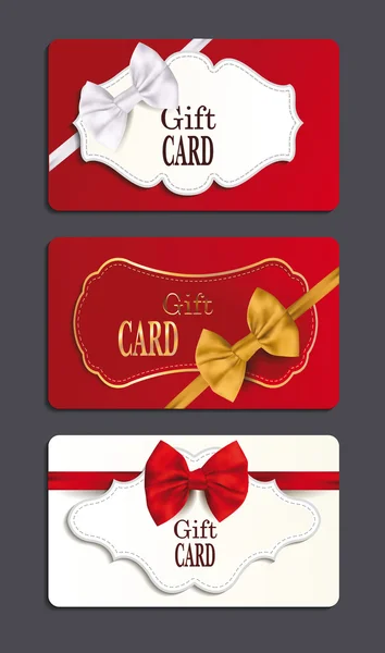 Set of elegant gift cards with silk bows — Stock Vector